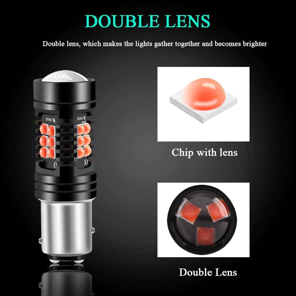 2 Ampoules LED Voiture 1157 BAY15D P21/5W Rouge - 21 SMD 3030, Super Brillantes, 12V, Pour Feu Stop/position