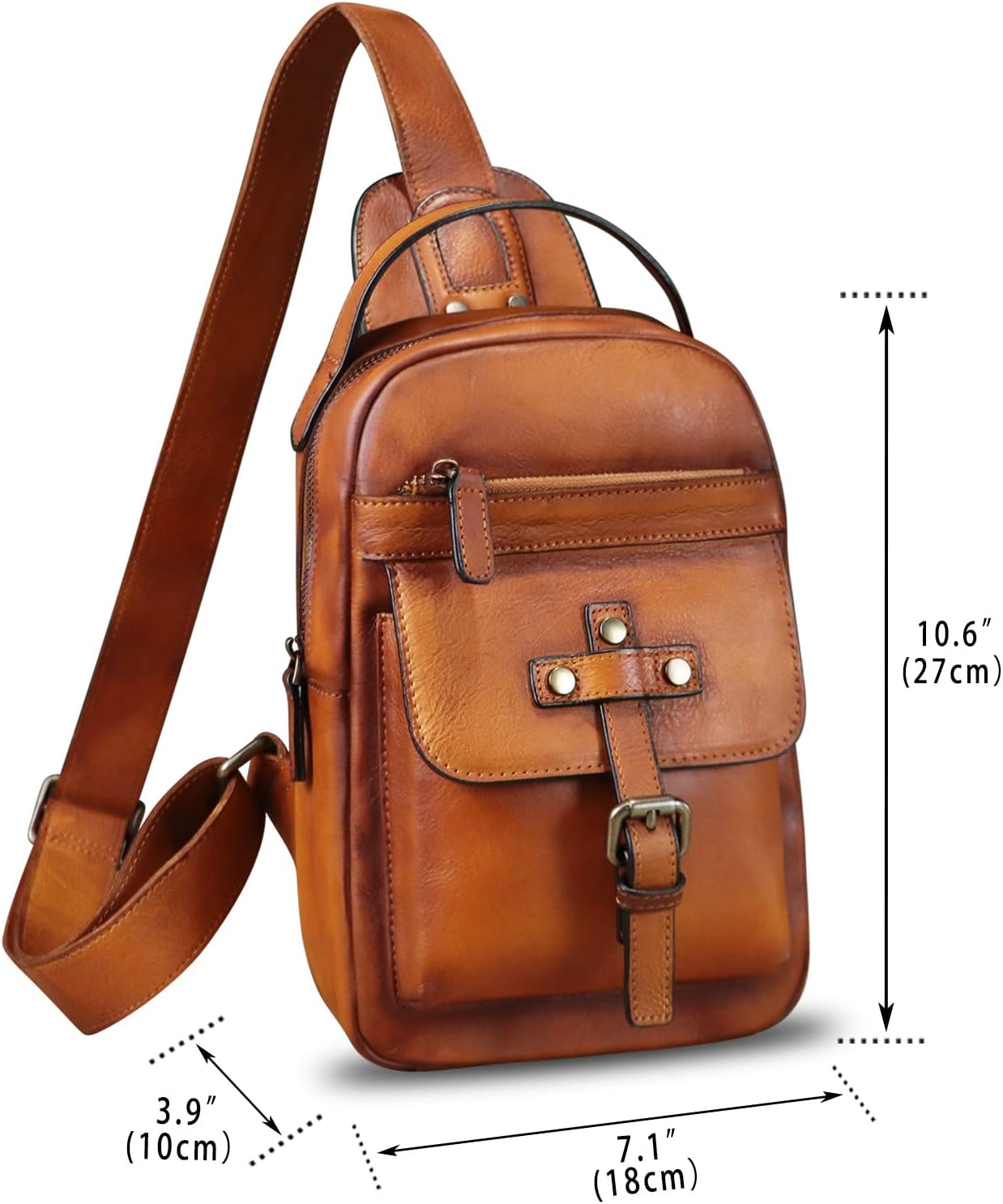 Genuine Leather Sling Bag for Men Crossbody Backpack Handmade Hiking Daypack Motorcycle Chest Shoulder Purses (Brown) - Image 5
