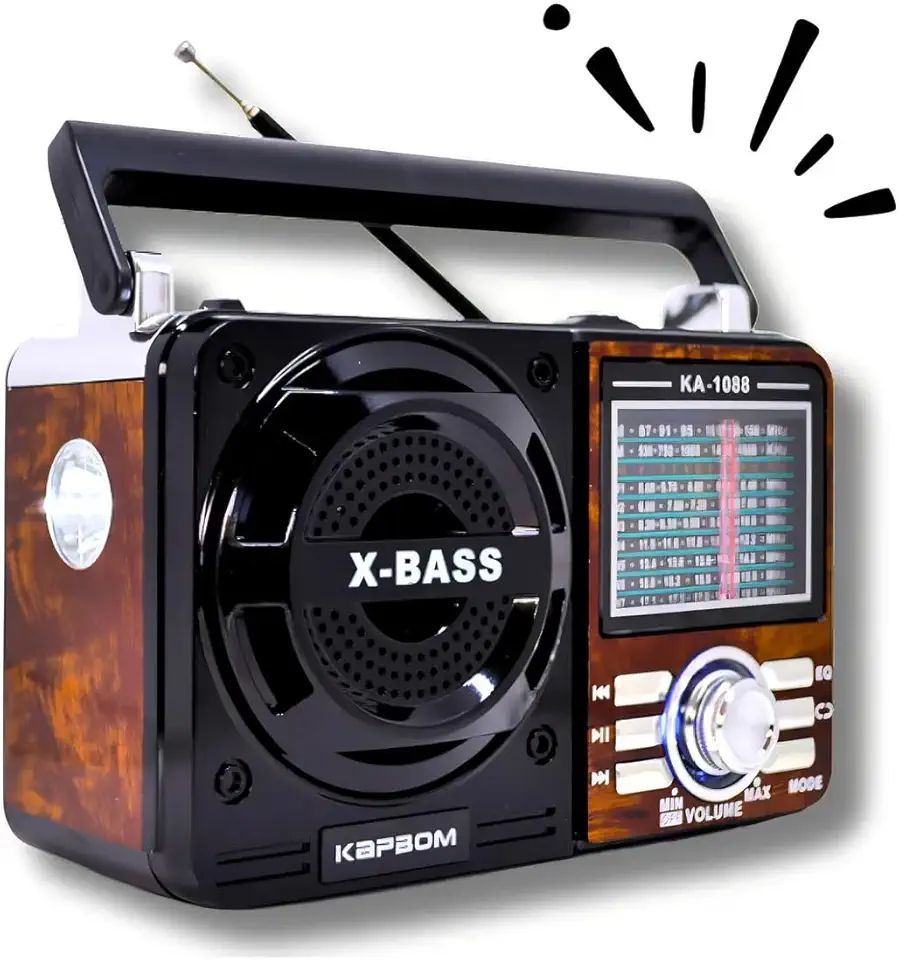Rádio Retrô Vintage Portátil Bluetooth AM/FM com USB e Cartão TF – Caixa de Som Estilo Clássico Madeira, Bateria Recarregável, Som Potente para Casa, Escritório e Decoração