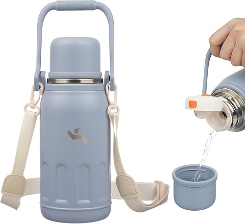 Miniatura 24 de Botella de agua térmica con asa y correa, vaso de viaje al vacío con tapa de taza, taza de café térmica para bebidas frías y calientes, 27 onzas,