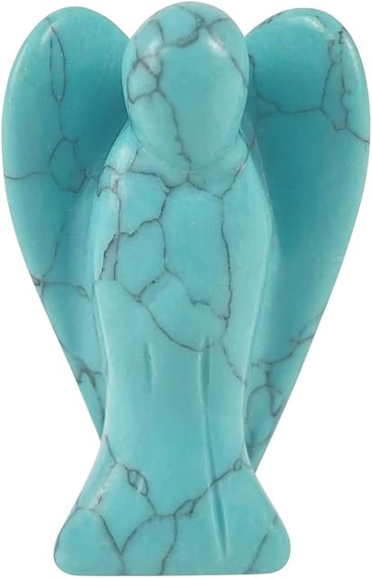 Spring.Rd Pocket Guardian Angel Crystal Opal Healing Worry Stone Gemstone Carved Mini Figurine Statue Ornament Decoration 1.5 inch White Turquoise