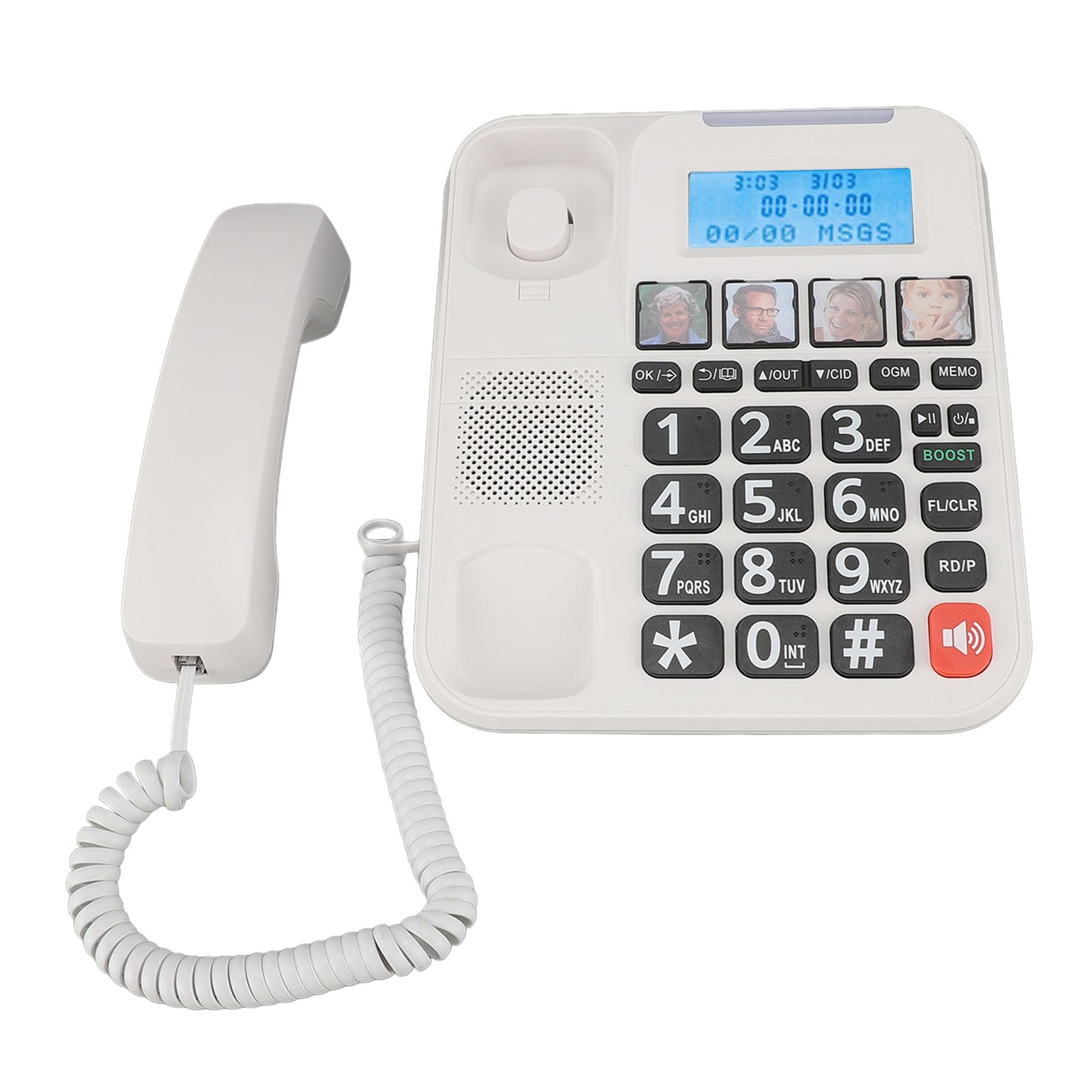 Telefono Cordless per Anziani con Filo, Segreteria Telefonica, Blocco Chiamate, Selezione Fotografica, Suoneria Forte, Chiamata in Vivavoce, Chiamata a 3 Vie, Guida (Spina europea)