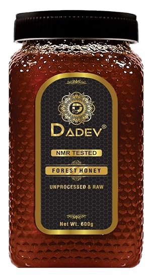 DADEV Honey NMR Tested 100% Pure Raw Honey, Unprocessed Forest Organic Honey-600gm Glass JAR