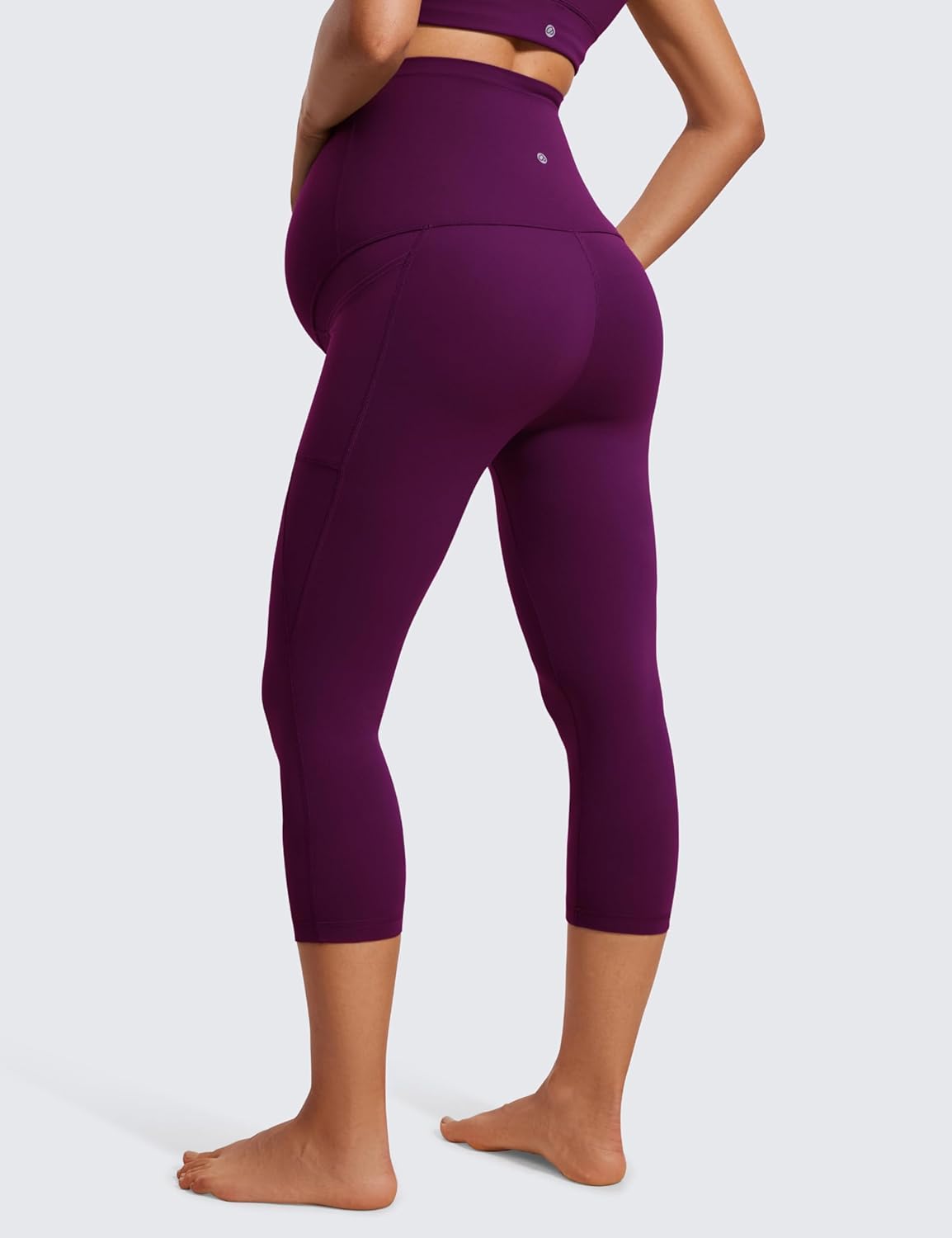 CRZ YOGA Womens Butterluxe Maternity Capris Leggings with Pockets 21" - Workout Active Yoga Soft Over The Belly Crop Pants - Image 2