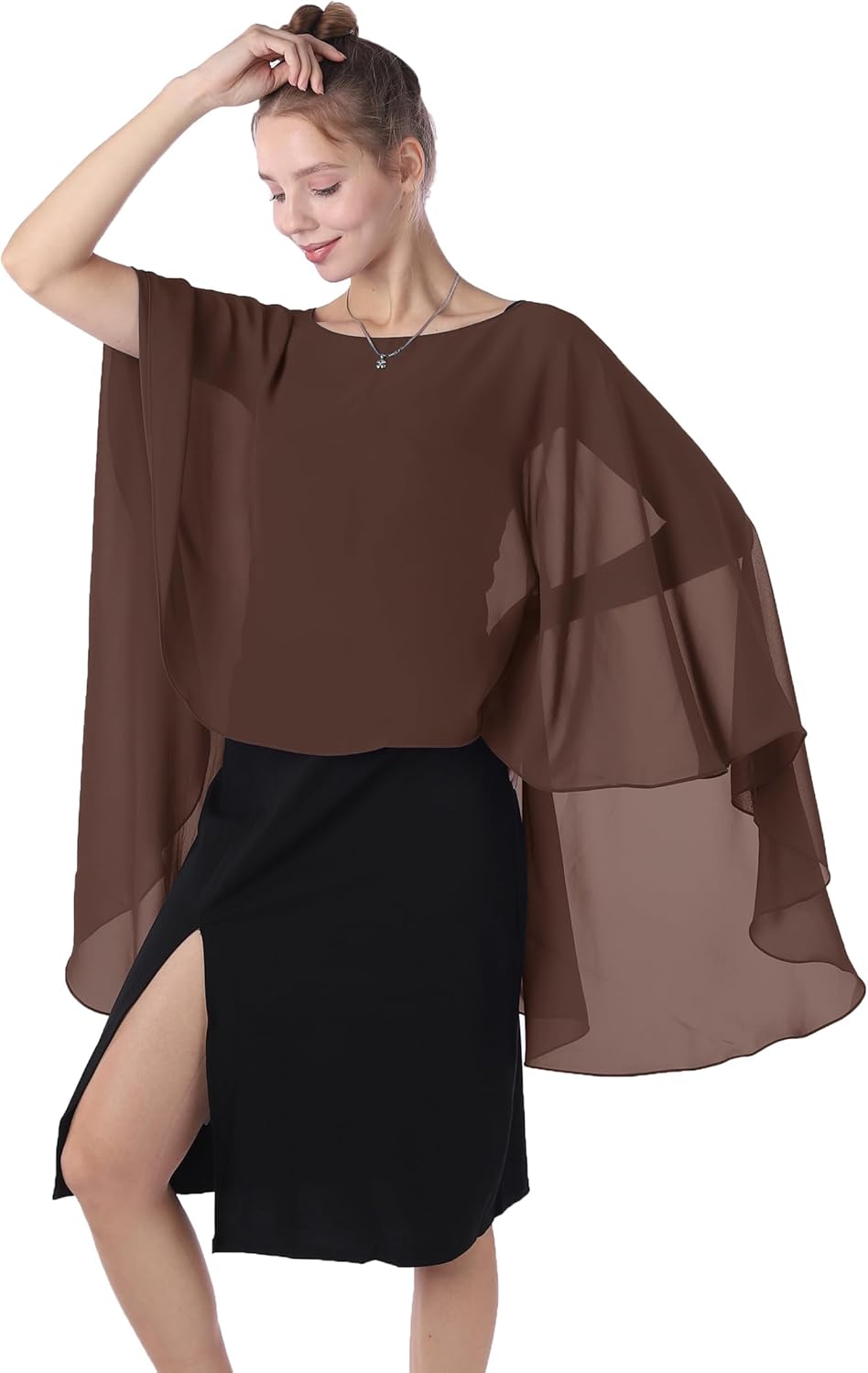 Baoqiya Chiffon Capes Sheer Capelets Long Cape Poncho For Women Plus Size - Image 3