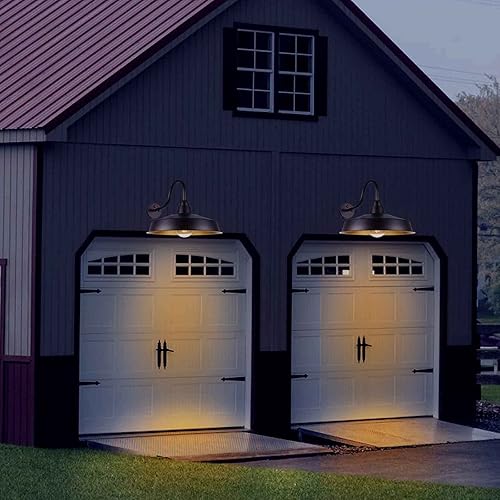 Miniatura 8 de Lámpara de granero de cuello de cisne del atardecer al amanecer para exteriores, cúpula de 16 pulgadas, gran lámpara exterior de granja, aplique de