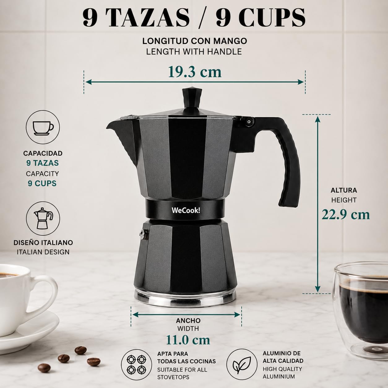 Amazon.com: Wecook! Luccia Aluminium Moka Pot, 9 Cups, Induction