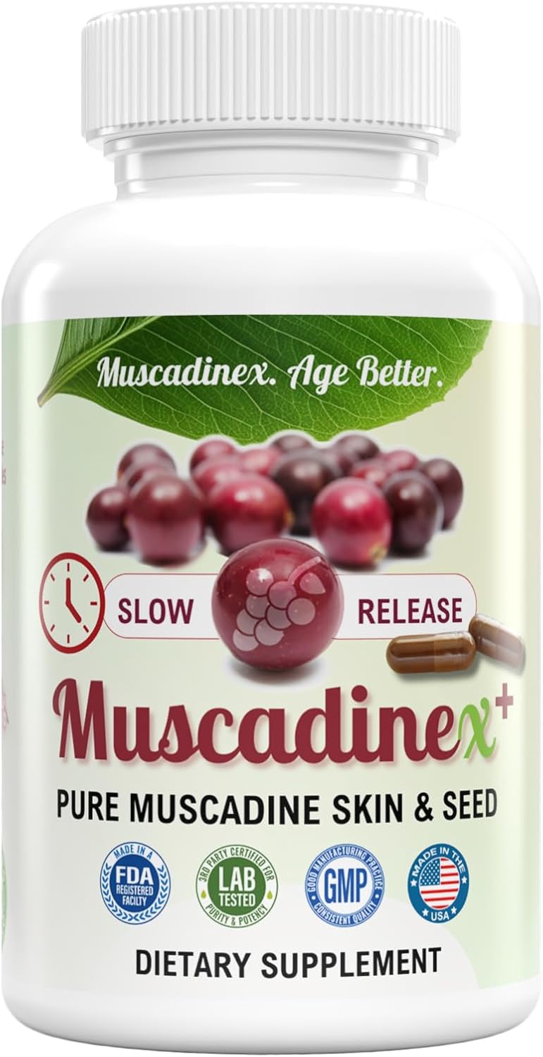 Muscadine Grapeseed Supplement - Superfood Supplement - High ORAC Antioxidant & Polyphenols with Resveratrol, Quercetin & Ellagic Acid - Grape Skin & Seed for Health & Longevity - 60 Slow Release Caps