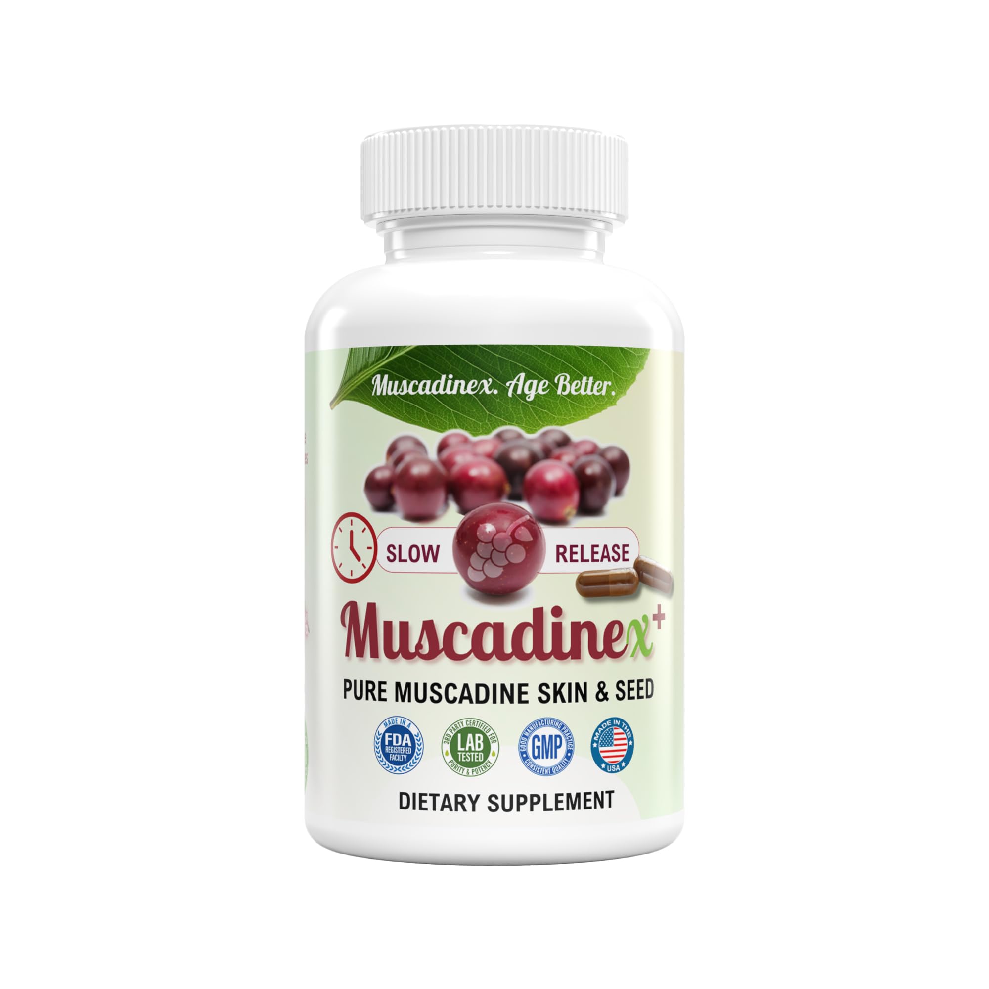 USA Muscadine Quercetin, Ellagic Acid, Resveratrol, Myricetin, Kaempferol & BioPerine - Time Release Capsules for Extra Bioavailability - Vegan - Non GMO - Gluten Free - Made in USA