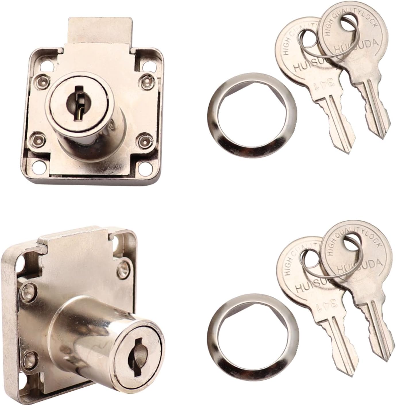 2 Packs Furniture Lock, Zinc Alloy Security Cabinet Locker Desk Cylinder Lock for Door Cabinet Mailbox Drawer Cupboard Household Office, Keyed Unlike