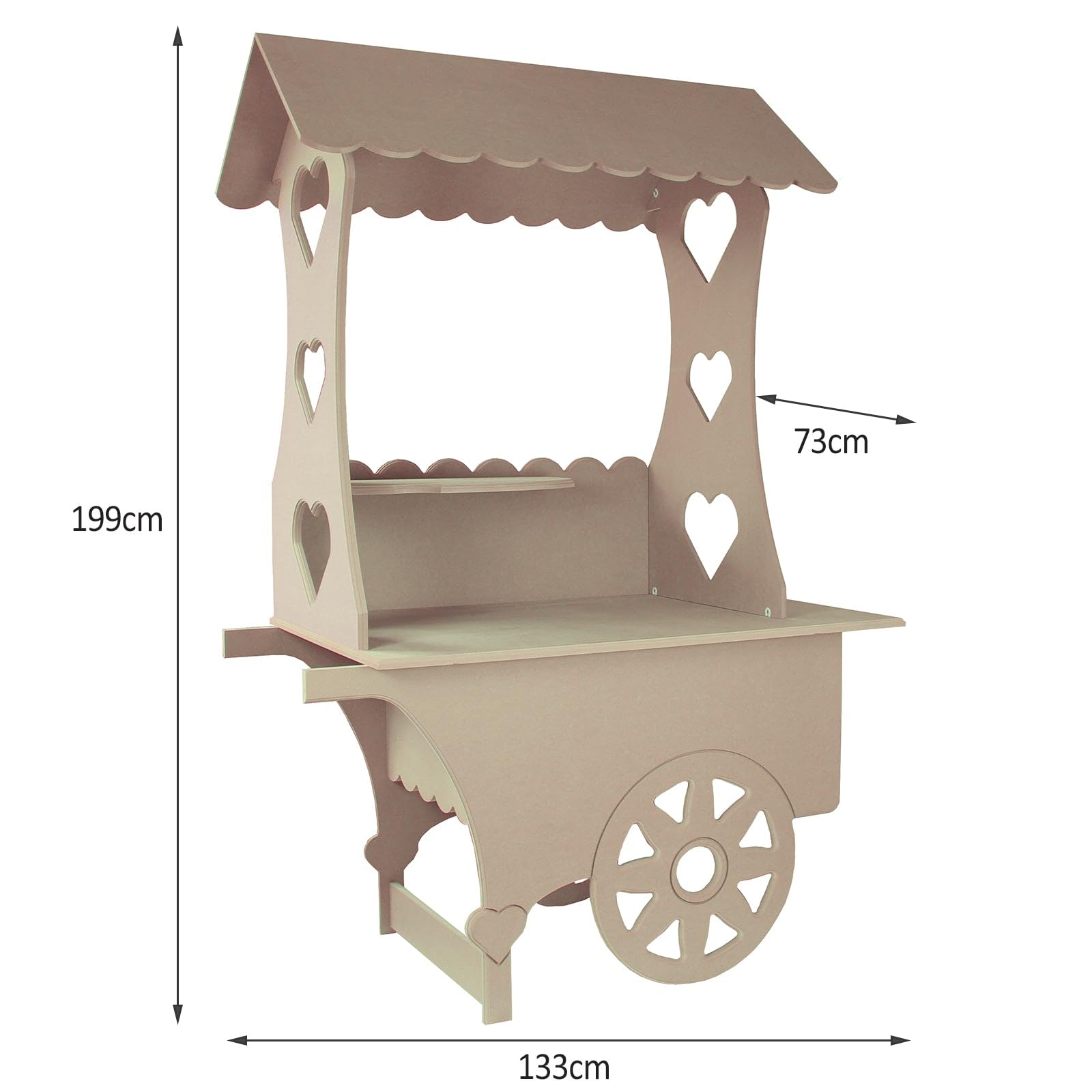 Monster Shop Carrito de Dulces en Madera MDF | 199x133x73cm | Carrito de Caramelos | Expositor de Postres | Accesorio para Bodas | Accesorio para Cumpleaños| Accesorio para Eventos