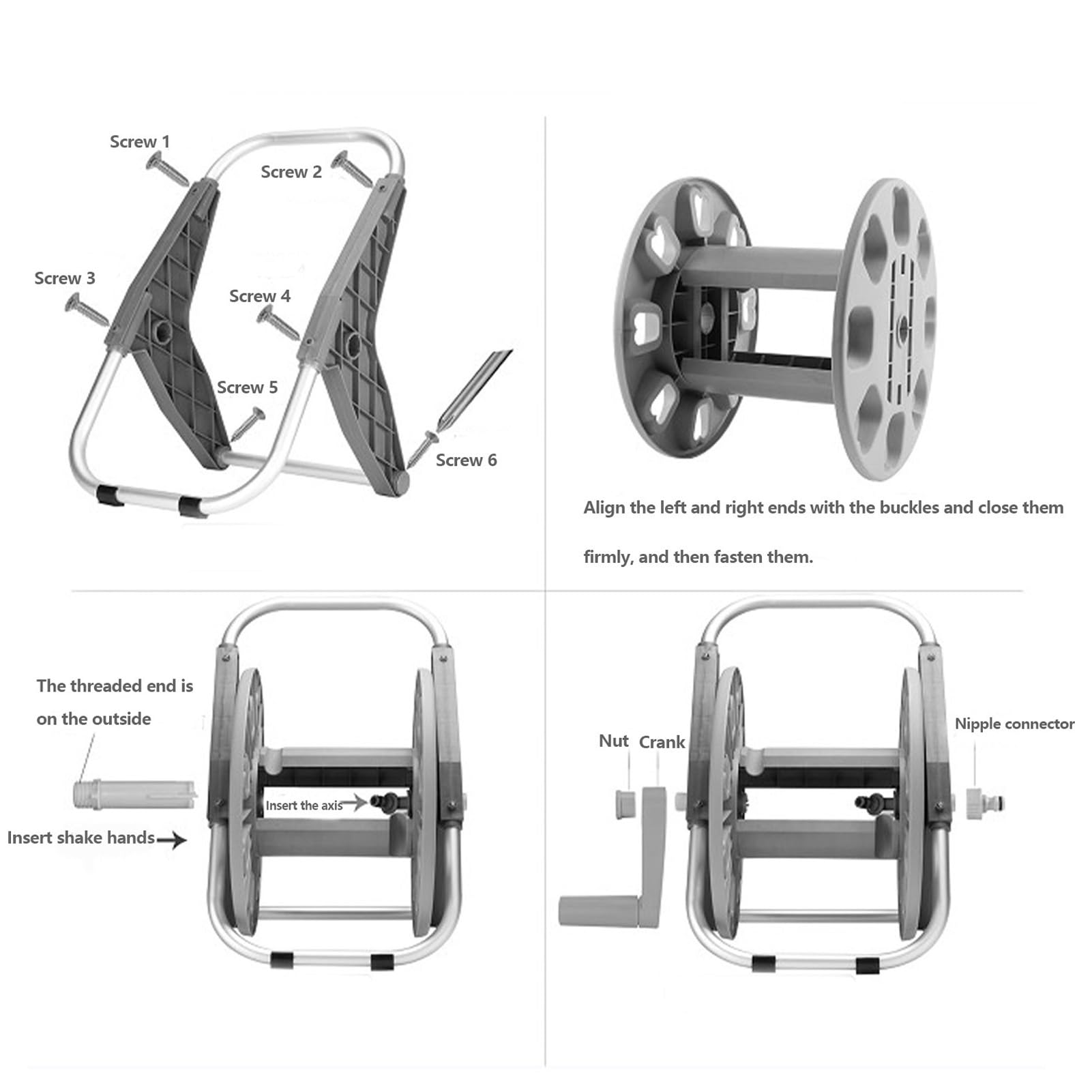Yctze Soporte Portátil para Carrete de Manguera de Jardín de 1/2 Pulgada - Almacenamiento de Manguera de Jardín para Tuberías de Agua de 60 M/197 Pies, para Usar con Giratorio y Base Antideslizante,