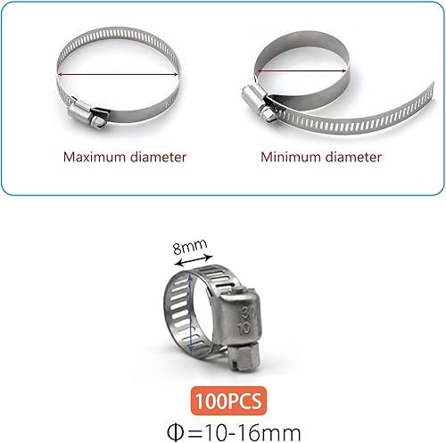 Miniatura 9 de ZIPCCI Abrazadera de manguera, paquete de 80 abrazaderas de manguera de acero inoxidable para engranajes sin fin de tubería de combustible,