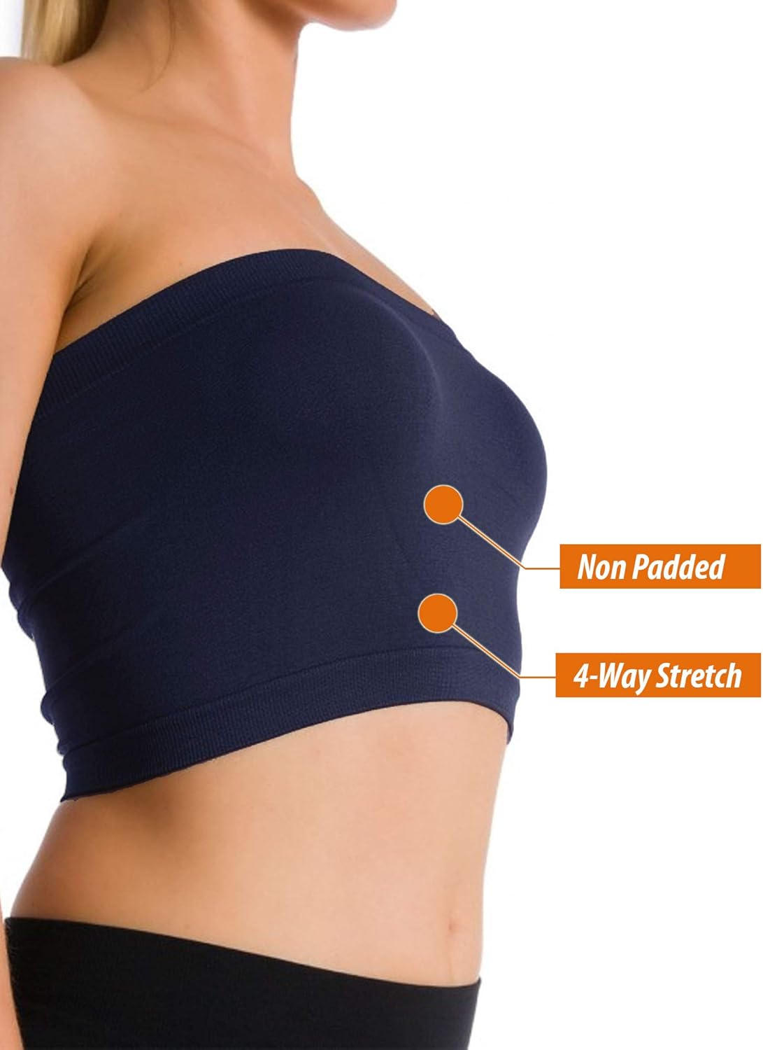 Kuda Moda 3-Pack Women's Seamless Strapless Bandeau Wire Free Tube Top Bra (Non-Padded)