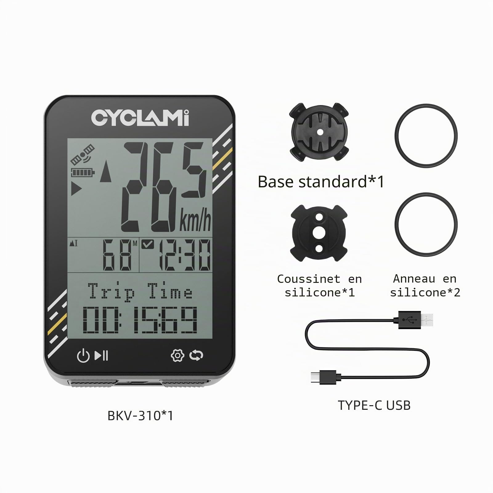 Compteur de vélo sans fil - Compteur de vélo GPS 5 satellites et compteur kilométrique - Écran de 2,4 pouces - Facile à lire même en plein soleil - 20 heures d'autonomie - Étanche IPX7