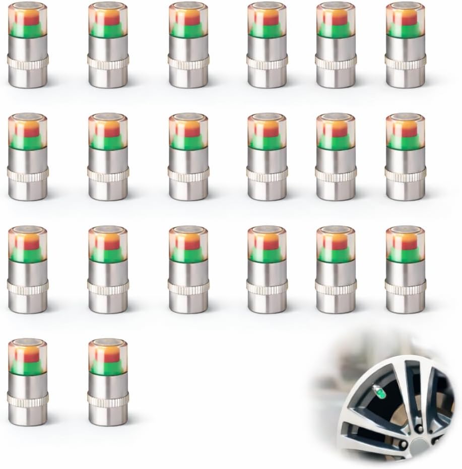 20PCS Tire Pressure Monitor Valve Stem Caps, 2.4Bar 36PSI Sensor Indicator with 3 Color Eye Alert, Anti-Leak Air Valve Covers, Tire Caps with Pressure Gauge for Car Truck SUV Motorcycle Bike