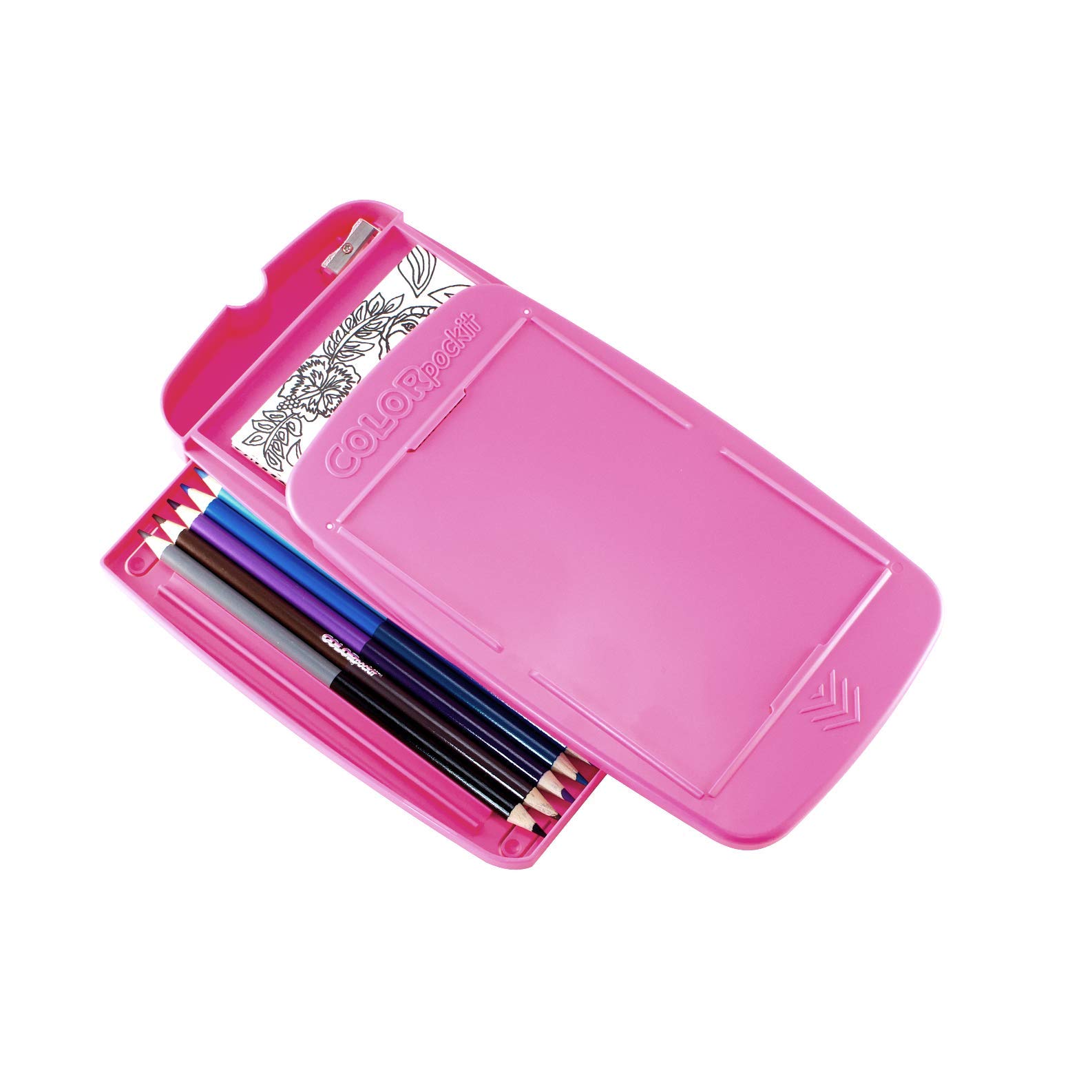 Colorpockit Coloring Kit Travel Art Set with Colored Pencils, 4x6 Coloring Cards, Built in Sharpener, Mess Free Trip Activities for Airplanes or Car, 8.5 x 5, 28 pieces