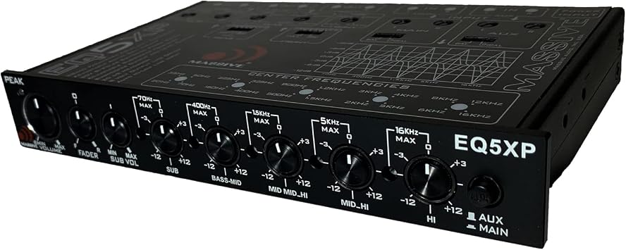Massive Audio EQ5XP | 5-Band Car Audio Parametric Equalizer with 9V Line Driver, Subwoofer Control & Adjustable Fader - in-Dash EQ for Pro Sound Tuning