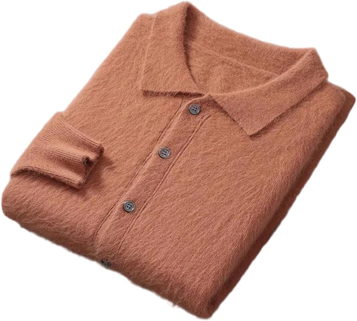 Men's Pullover Polo Sweaters Long Sleeve Turndown Collar Casual Single Breasted Placket Standard Weight Knit Tops