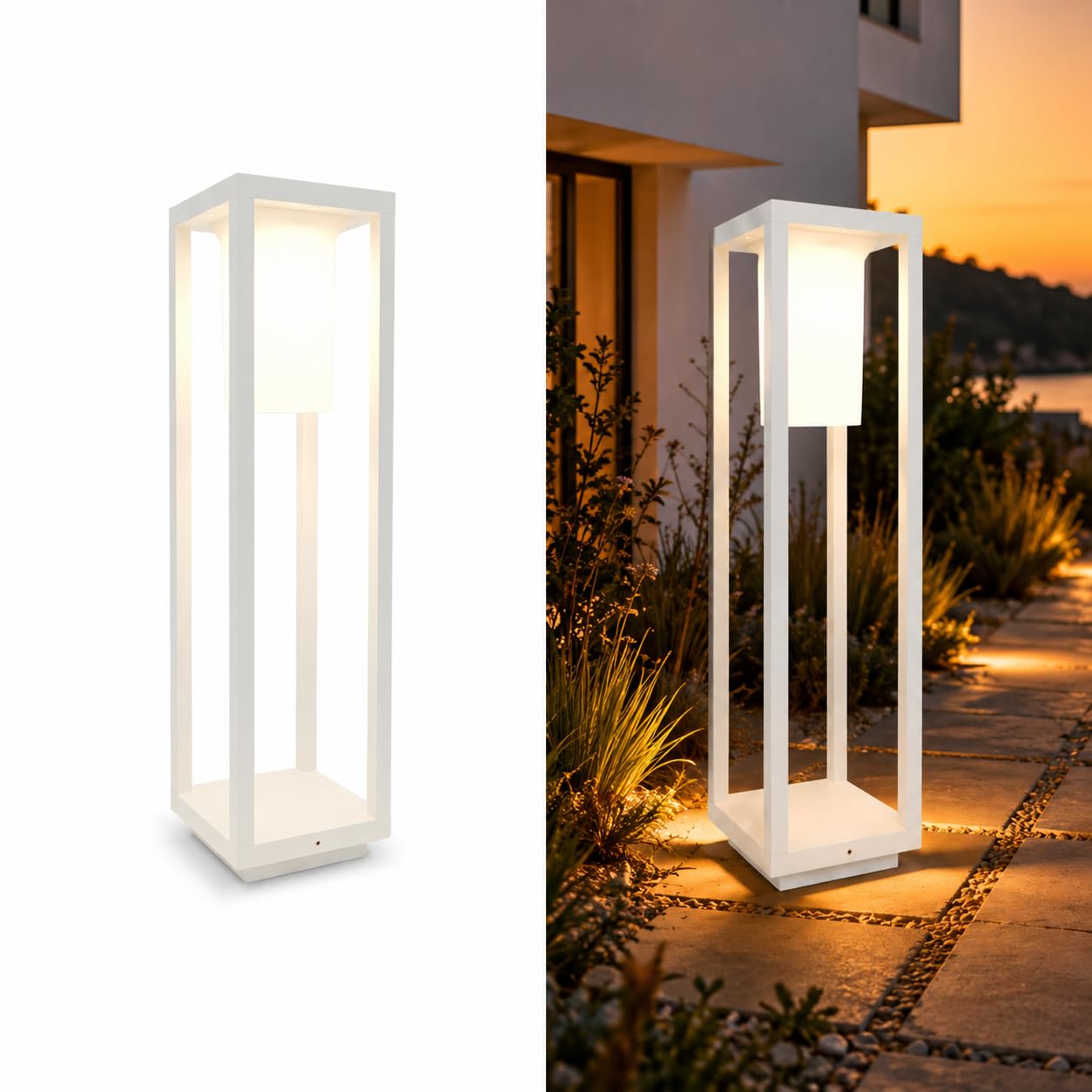 Lampada da Giardino da Esterno E27 IP65 | Paletto Luminoso Moderno in Alluminio e PC | Luce per Vialetti, Ingressi e Giardini | Design Minimal | Bianco o Nero (BIanco)