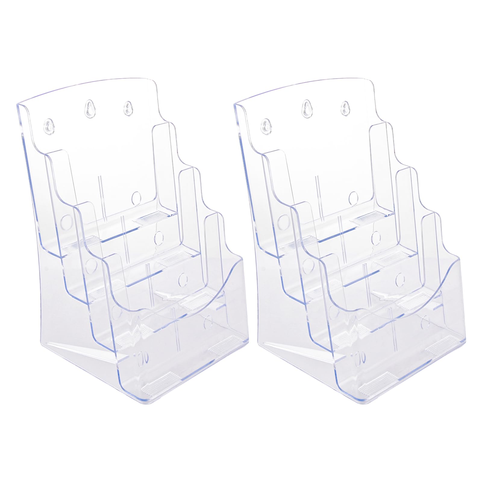 ZOFUN 2 Pcs A4 Brochure Holders, 23.5 x 20 x 34 cm A4 Leaflet Disply Stands 4 Tiers, Wall Mount Magazine File Holders, Wall or Desktop Leaflet Holder for Literature, Booklet, Menu, Flyer, Magazine