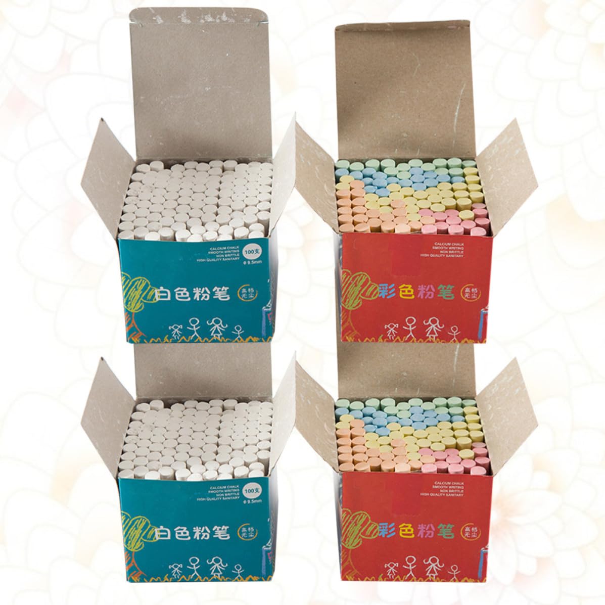 4 Cajas Tizas de Yeso sin Polvo para Pizarra Clara, Ligeras y Prácticas para Escritura y Pintura en Material Escolar para Profesores