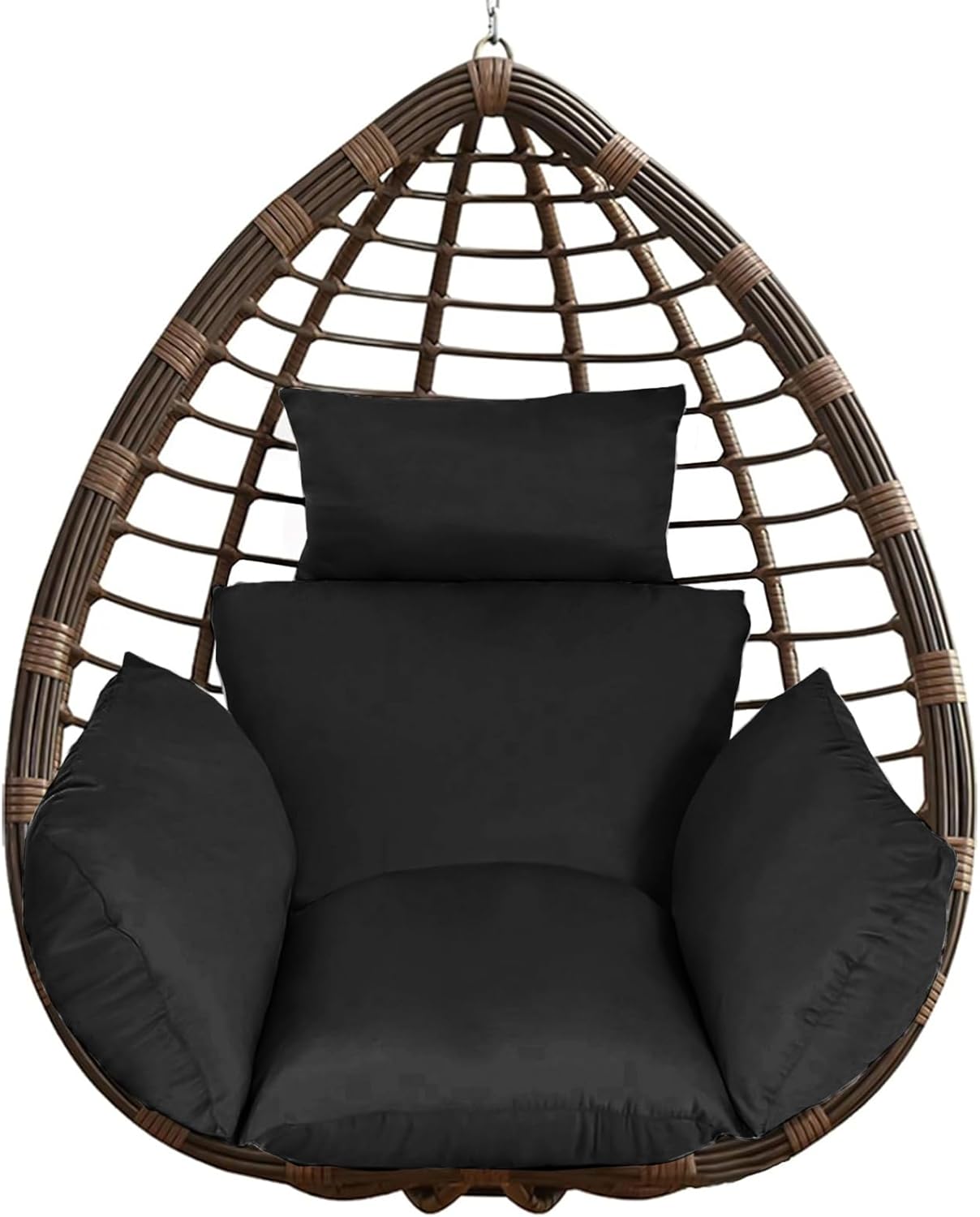 Egg Chair Cushion, Hanging Basket Hammock Seat Cushion, Thick Soft Egg Swing Chair Pad with Headrest for Patio Porch Furniture Outdoor (Black, 39.37x45.28x4.72in)