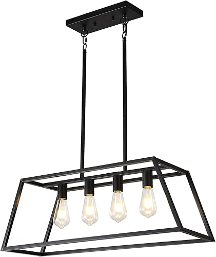 Miniatura 2 de HQZBPT Iluminación colgante para isla de cocina, lámpara colgante lineal, color negro mate, 4 luces, iluminación colgante industrial para isla de