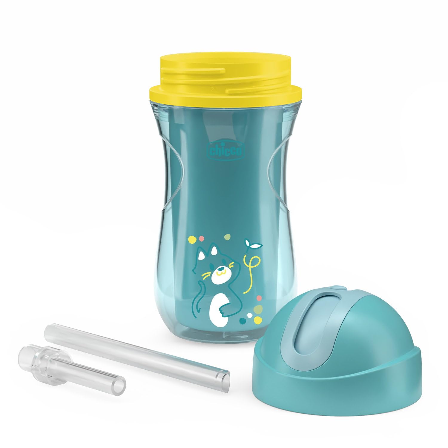 Silikonowy kubek Chicco Sport Cup Proof dla dzieci 14 + miesięcy, 266 ml, termiczna butelka Naucz się pić kubek, z elastyczną odpornością na słomę dla ukąszeń, bez BPA, niebieski