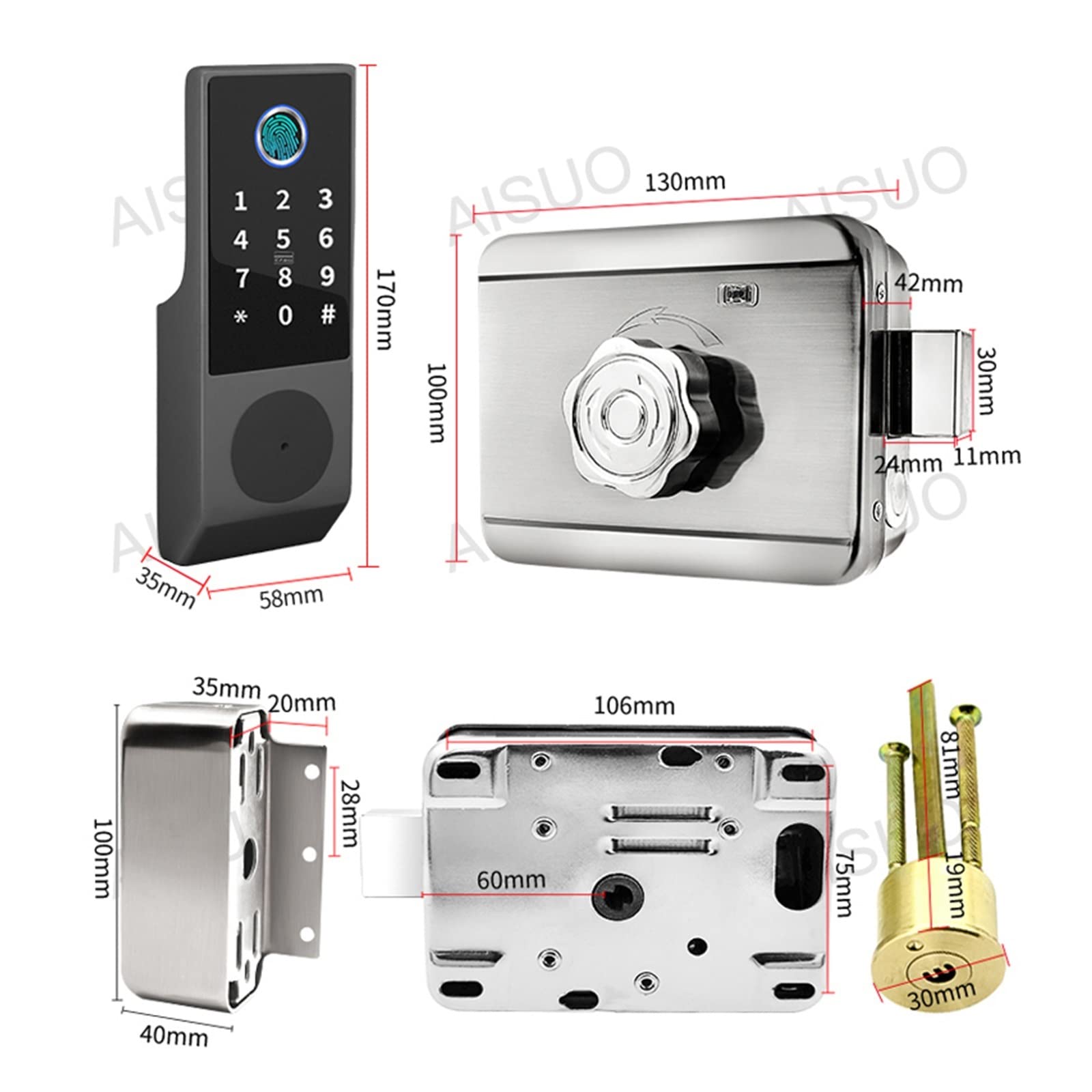 Serratura Smart, IP68 TUYA Impronte digitali Carta magnetica Password Chiave Sblocco remoto Cortile Appartamento Serratura intelligente impermeabile esterna ,Smart Lock Facile da Installare(M6-4)