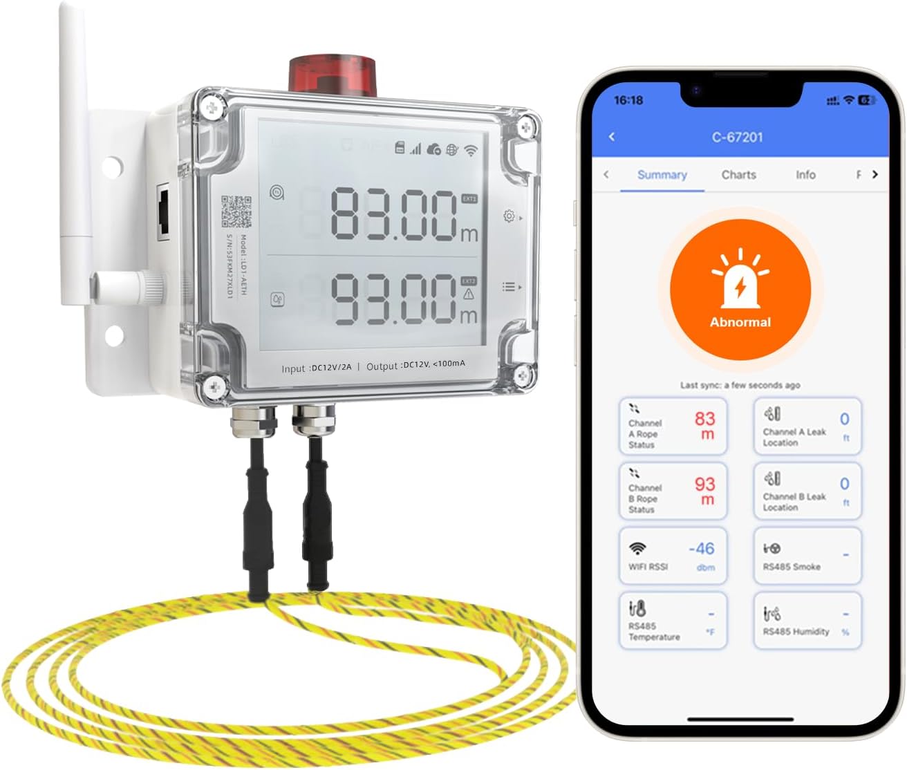 UbiBot LD1-AETH2L Leak Detector - WiFi and Ethernet, Double-Sided Detection with Alerts, DC12V Relay.No Hub Required