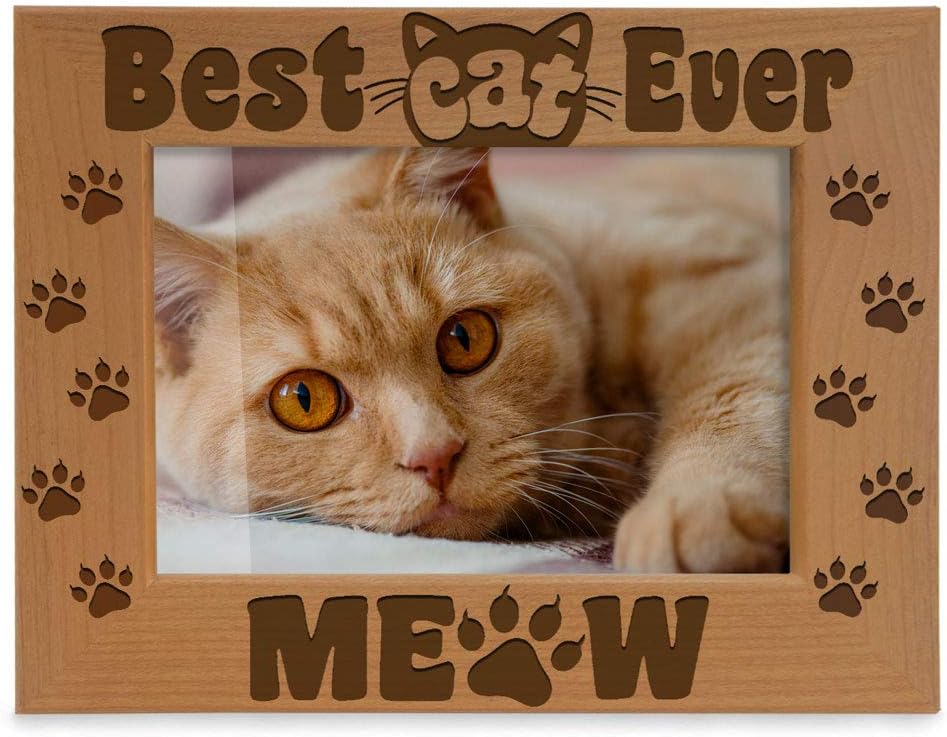 KATE POSH Best Cat Paws Photo Frame - Engraved Natural Wood Meow Frame, (4x6-Vertical)