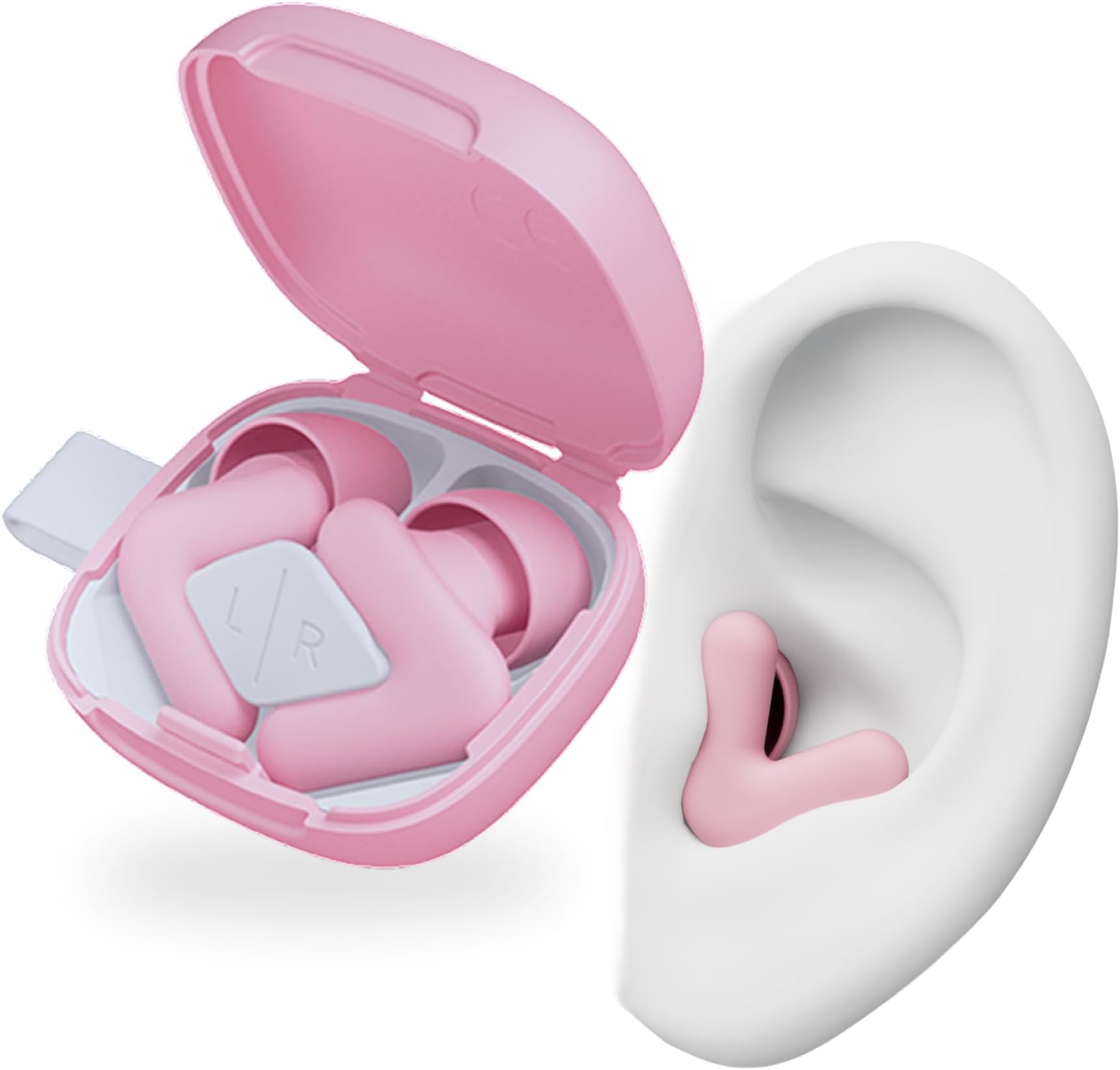 Alpine Silence Earplugs for Sleep, Focus & Travel - V-Shape Snug Fit & Soft Oval Tips – 4 Sizes XS/S/M/L - Comfortable, Reusable Hearing Protection - up to 25dB – Pink