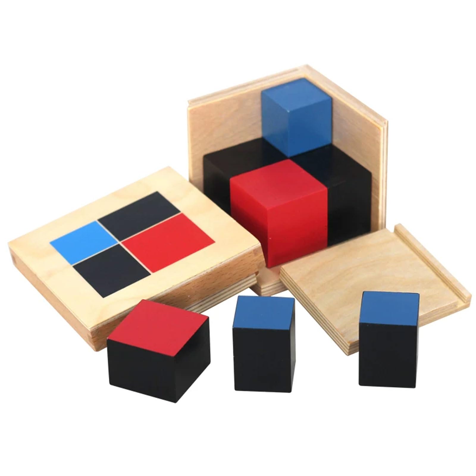 Montessori Holz-Binomialwürfel & Trinomialwürfel | Algebraische Sensorblöcke, Sensorisches Mathematik-Lehrmittel, Kinder 3D-Puzzle-Bausteine Frühes Lernspielzeug
