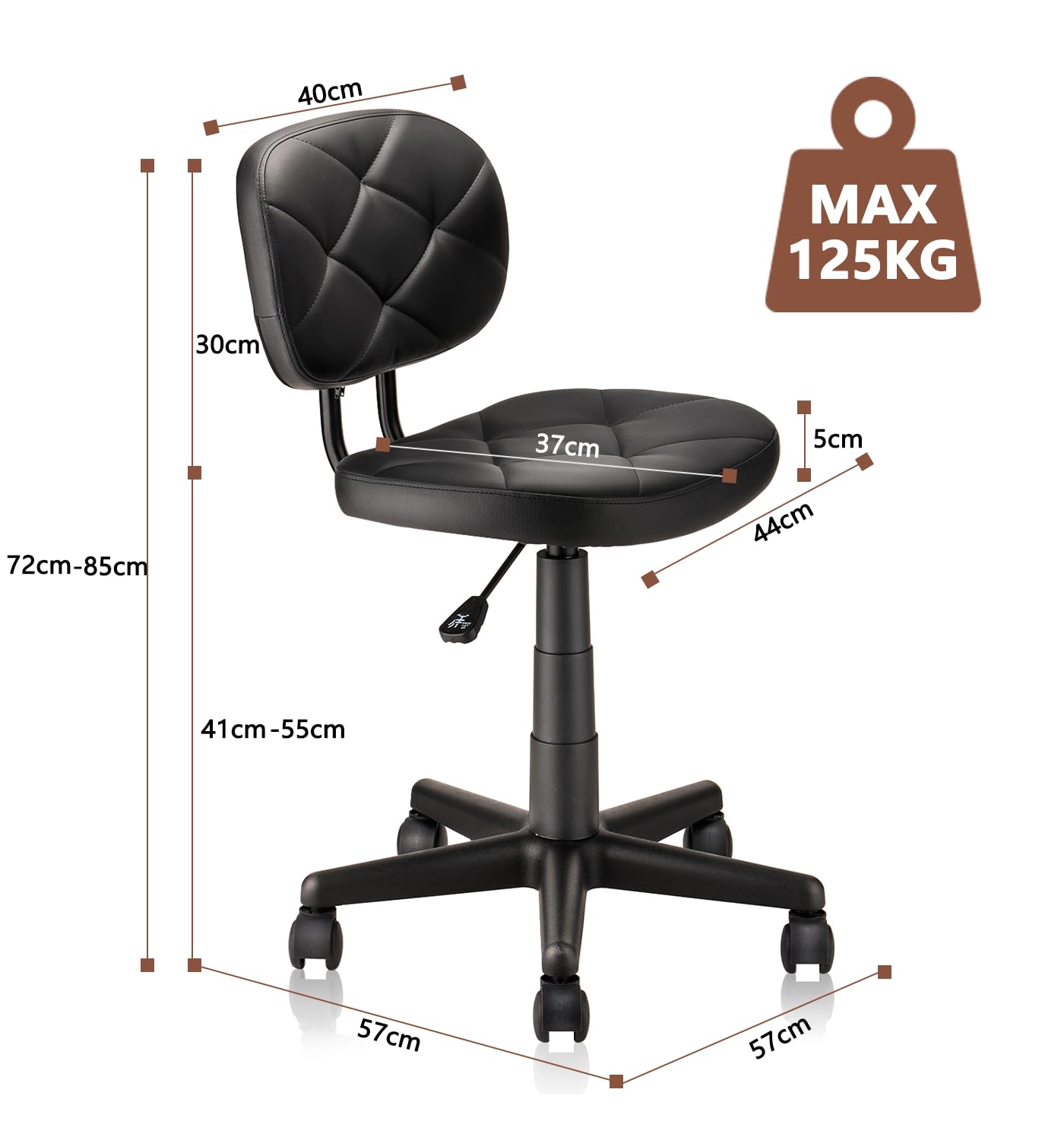 Klasika Drehhocker mit Hochwertigem PU-Kunstleder Rückenlehne 360° Drehbar und Höhenverstellbar Ergonomischer Multifunktionaler Arbeits Hocker Bequem für Salon Spa Garage Bar Schwarz 1er Set