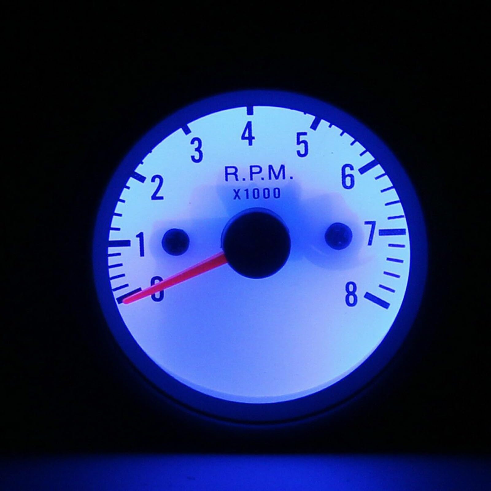 Compte-tours de 5,1 cm 52 mm avec face blanche et LED bleue 0-8000 tr/min pour moteur à essence 4 6 8 cylindres 12 V Compteur de tours performance automobile Installation facile Compteur