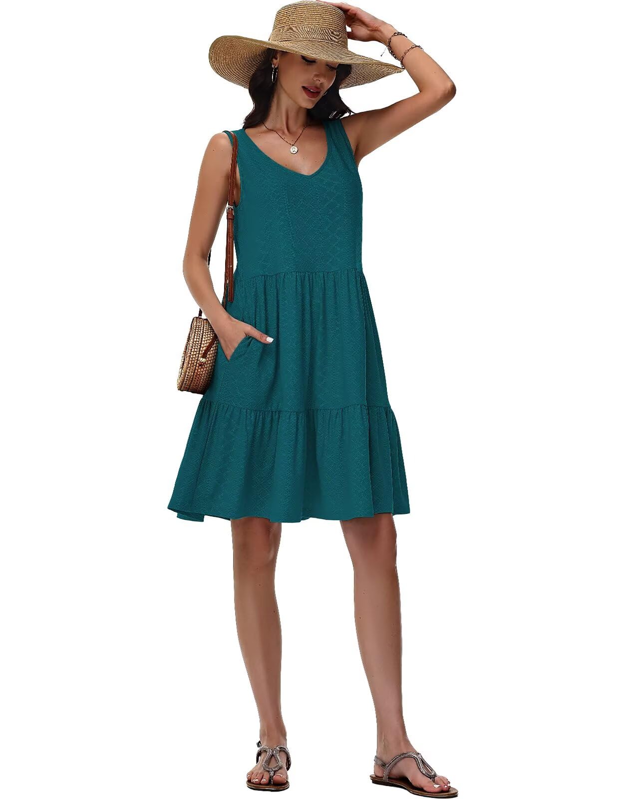 Tanmolo Vestidos de Verano para Mujer Ligeros Aireados Cortos Vestidos de Playa Vacaciones Cuello V sin Mangas