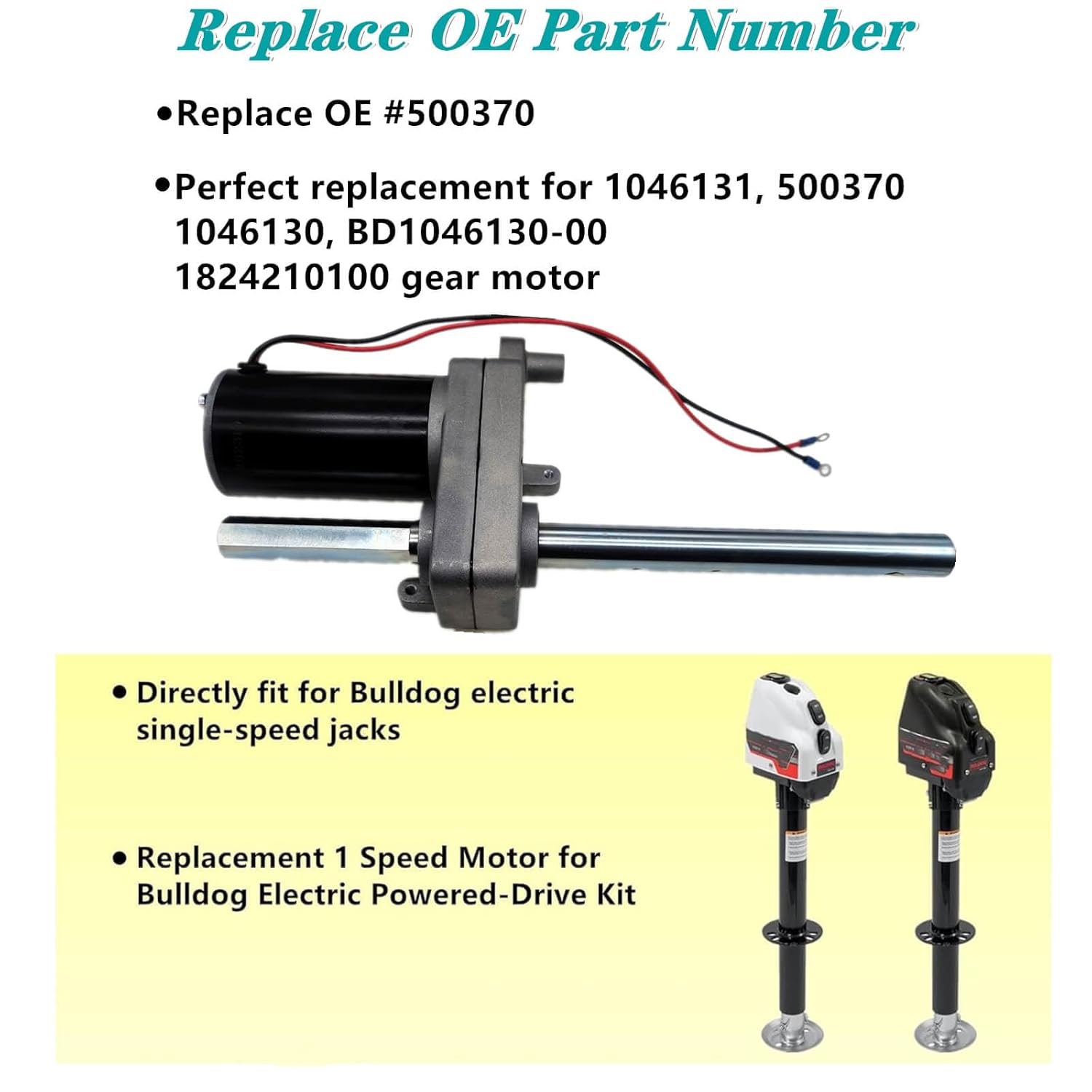 RV Single-Speed Drive Motor 500370 - Compatible with Bulldog Electric Jacks - Replaces One-Speed Motor for Electric Powered Drive Kit 1824210100 1046131 BD1046130-00