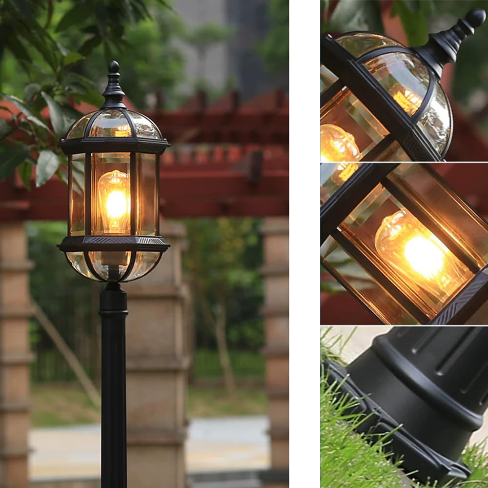 Zewnętrzna lampa podłogowa ogrodowa E27 Latarnia Vintage Słupek Aluminiowy Szklany
