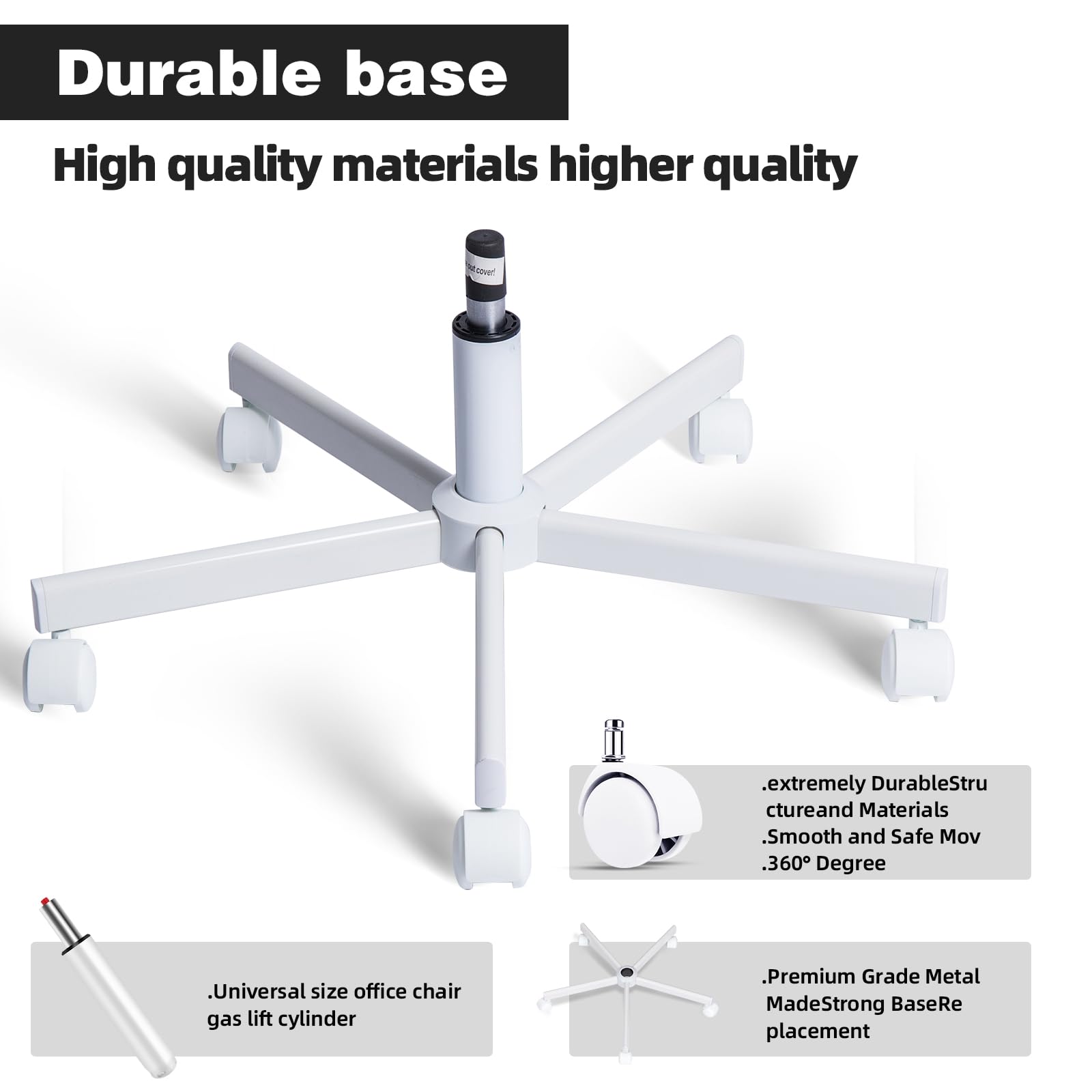 XSZD Base de silla giratoria ultra estable para oficina en casa, eficiente y segura para asientos con piernas cruzadas, fácil reemplazo de bricolaje con ruedas robustas (blanco, elevador de gas, base