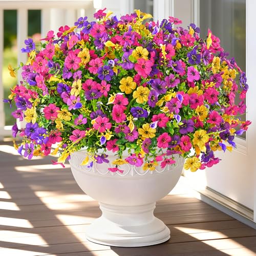 BLEUM CADE Artificial Flowers for Outdoors, 14 Bundles Faux Plants Outdoor Artificial Flowers for Decoration, UV Resistant Fake Flowers Artificial Plants & Flowers for Outdoors Garden Decor