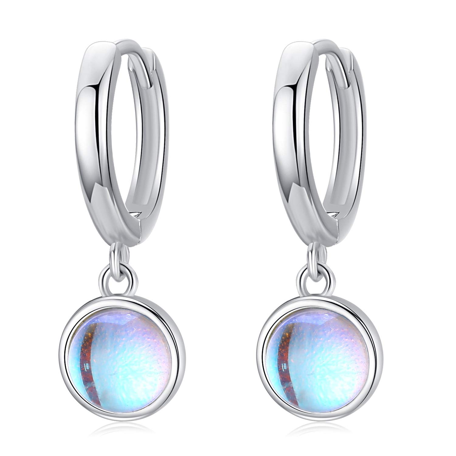 Mondstein Drop Dangle Creolen 925 Sterling Silber Ohrringe Für Damen Mädchen Schmuck Geschenk Für Freundin Mama Schwester Tochter Geburtstag Weihnachten Valentinstag Jahrestag