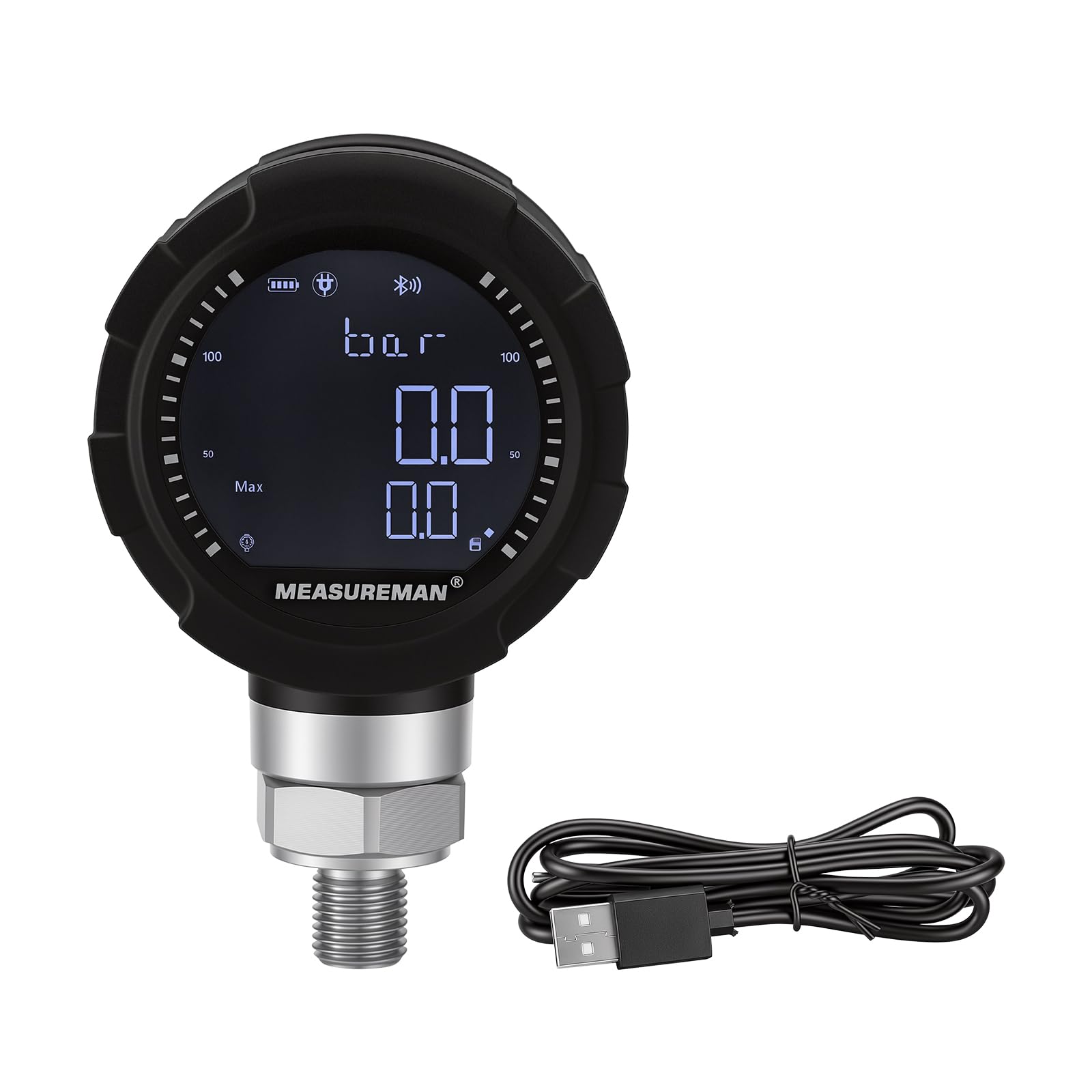 Manometro digitale Bluetooth, 0-400 bar, precisione 0,4%, copertura protettiva, misurazione acqua, gas e olio