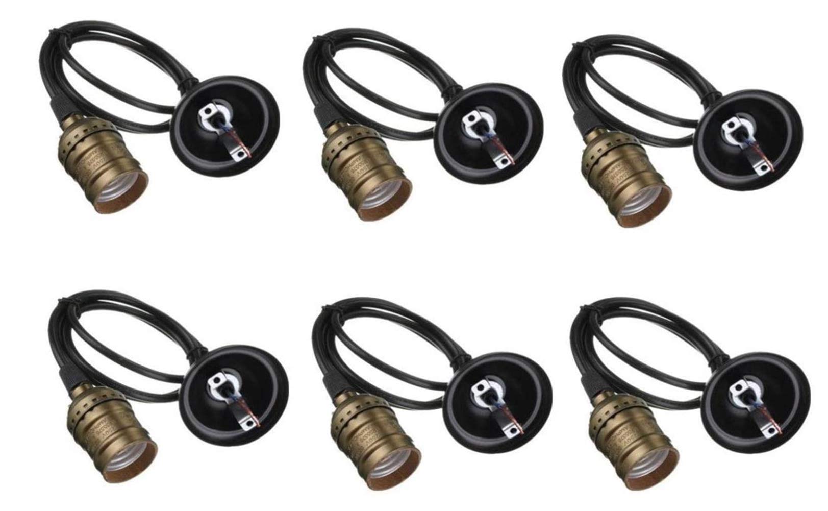 EmyTock Pendant Light Kit,Vintage Edison Socket Screw Bulbs Light Lamp Holder, E26/E27 Base Adjustable Wire for Kitchens, Dining Rooms, Bars and Restaurants Pack of 6 Bronze