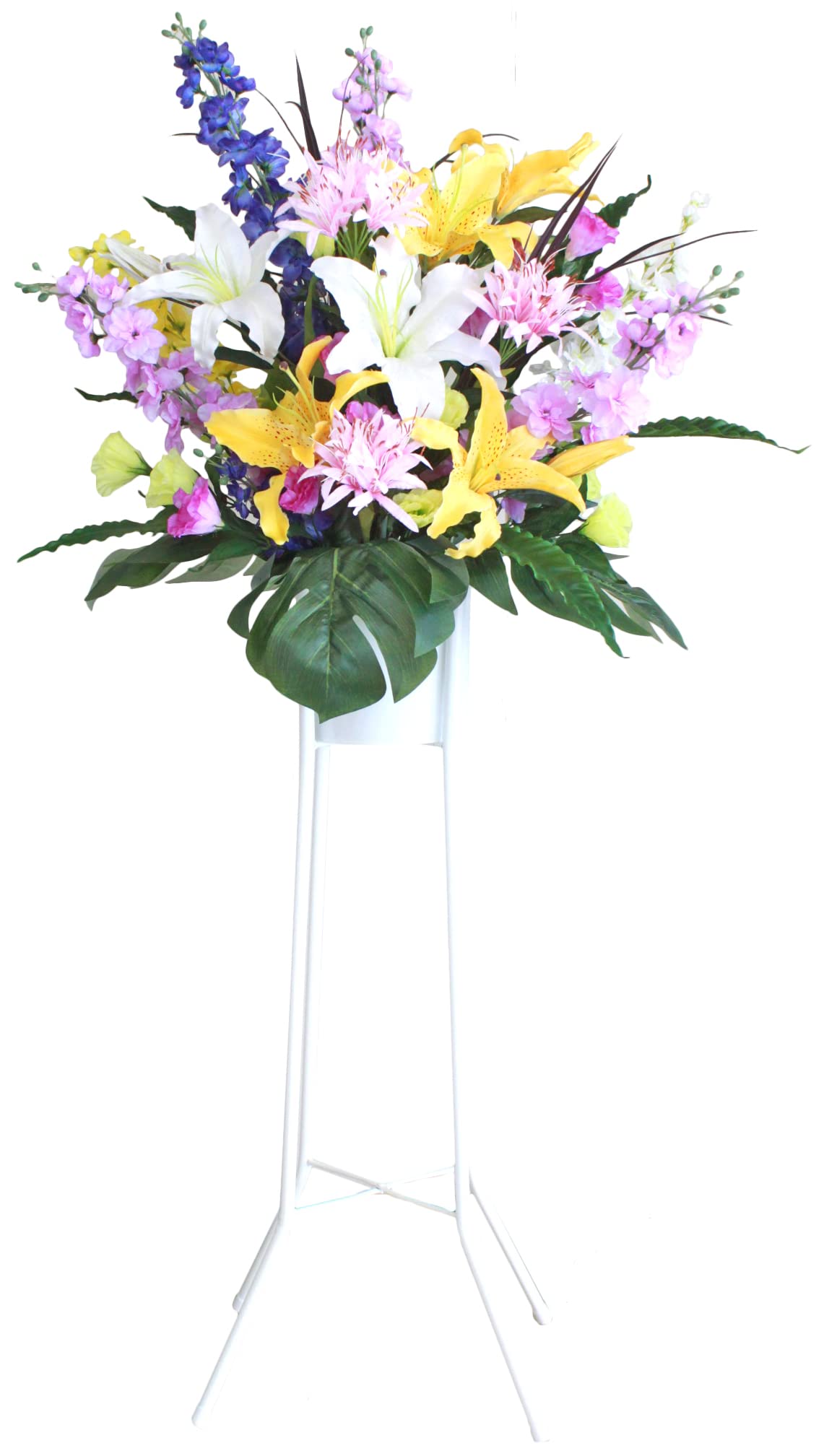 Amazon｜山久 造花 2色のカサブランカとネリネの豪華スタンドアレンジ 