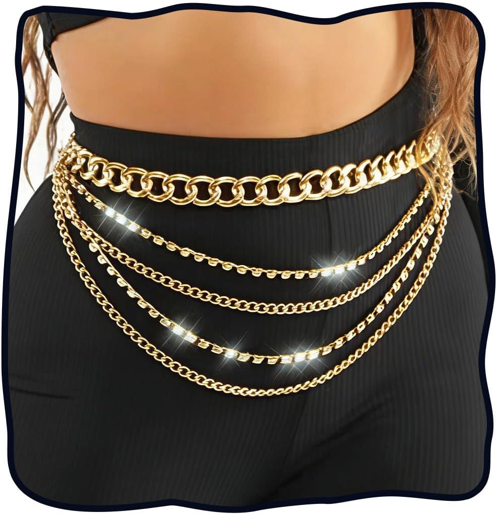 Zoestar Waist Chain Belt Rhinestone Belly Chains Layered Body Chain Jewelry for Women
