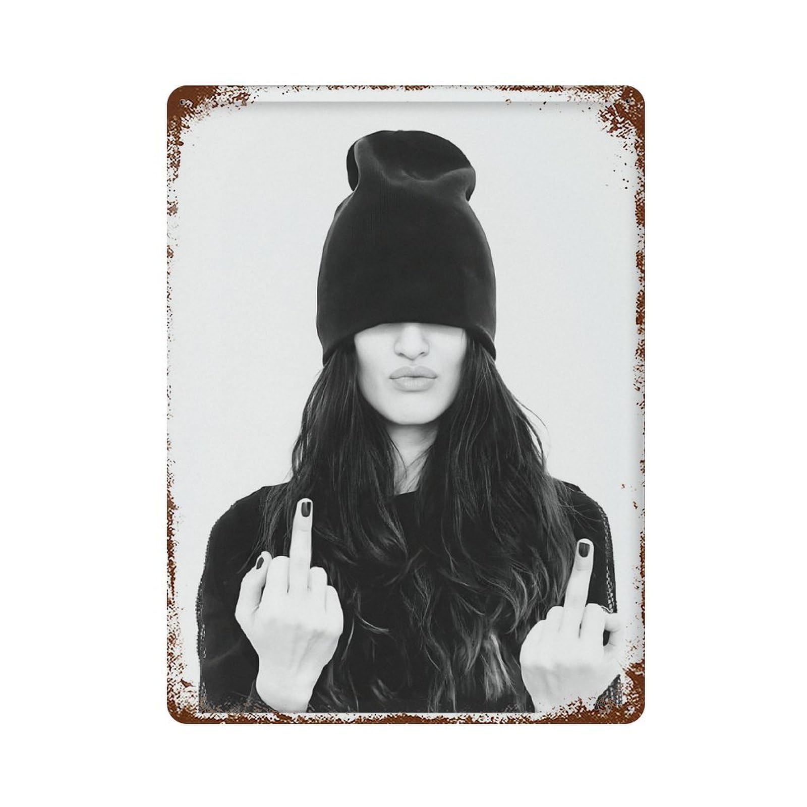 xiaoxiaoshen Girl Middle Finger Poster, Wall Decor Art Metal Tin Poster Modern Home Decor Art Home Bar Shop Decorations Vintage Sign 40x30cm