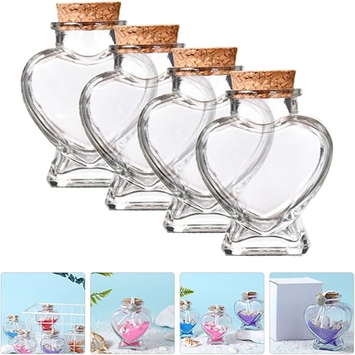 Miniatura 8 de SUPVOX 4 frascos de vidrio con tapas de corcho, botellas de deseos de vidrio transparente en forma de corazón, para luna de miel, arena, recuerdo,