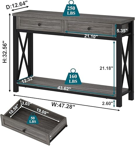 Miniatura 3 de BON AUGURE Mesa de sofá gris oscuro con cajones y estante de escalera de 5 niveles, muebles de almacenamiento que ahorran espacio para sala
