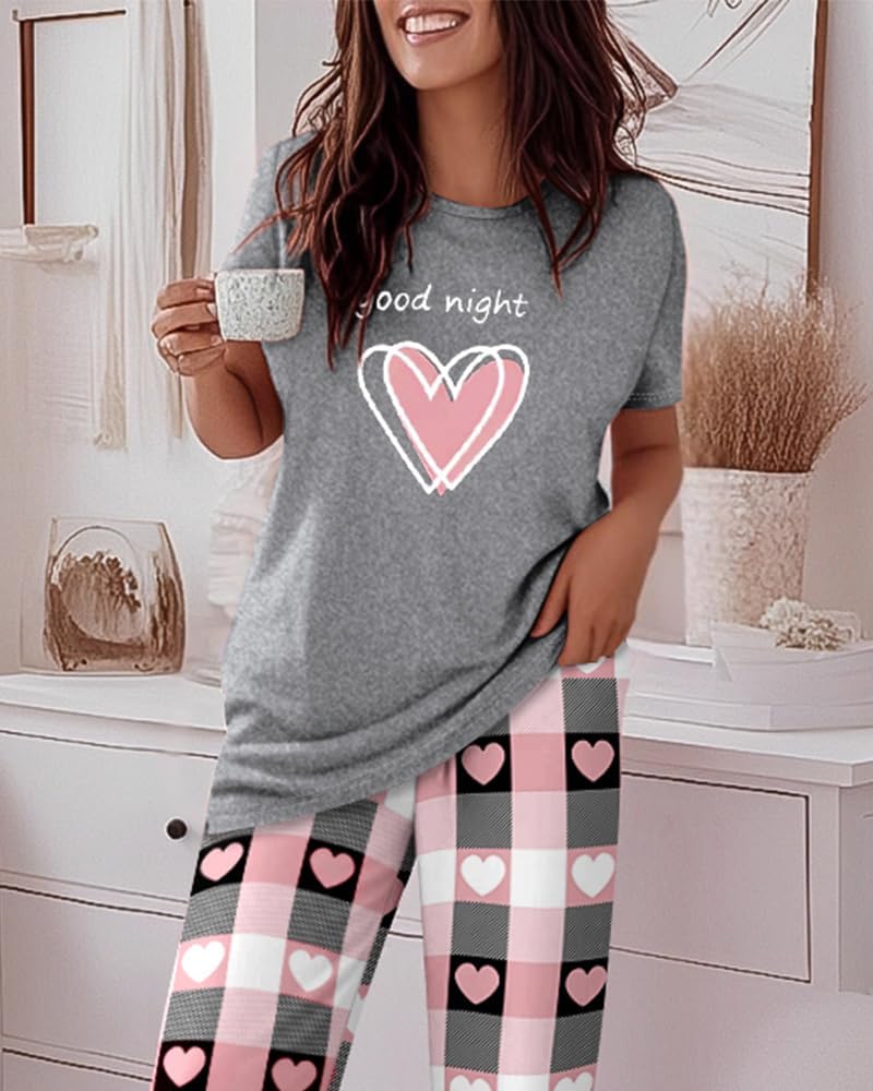CHICME Womens Pajamas Sets 2 Piece Short Sleeve Lounge Set Printed Loose Pants Pj Sets Loungewear Set - Image 3